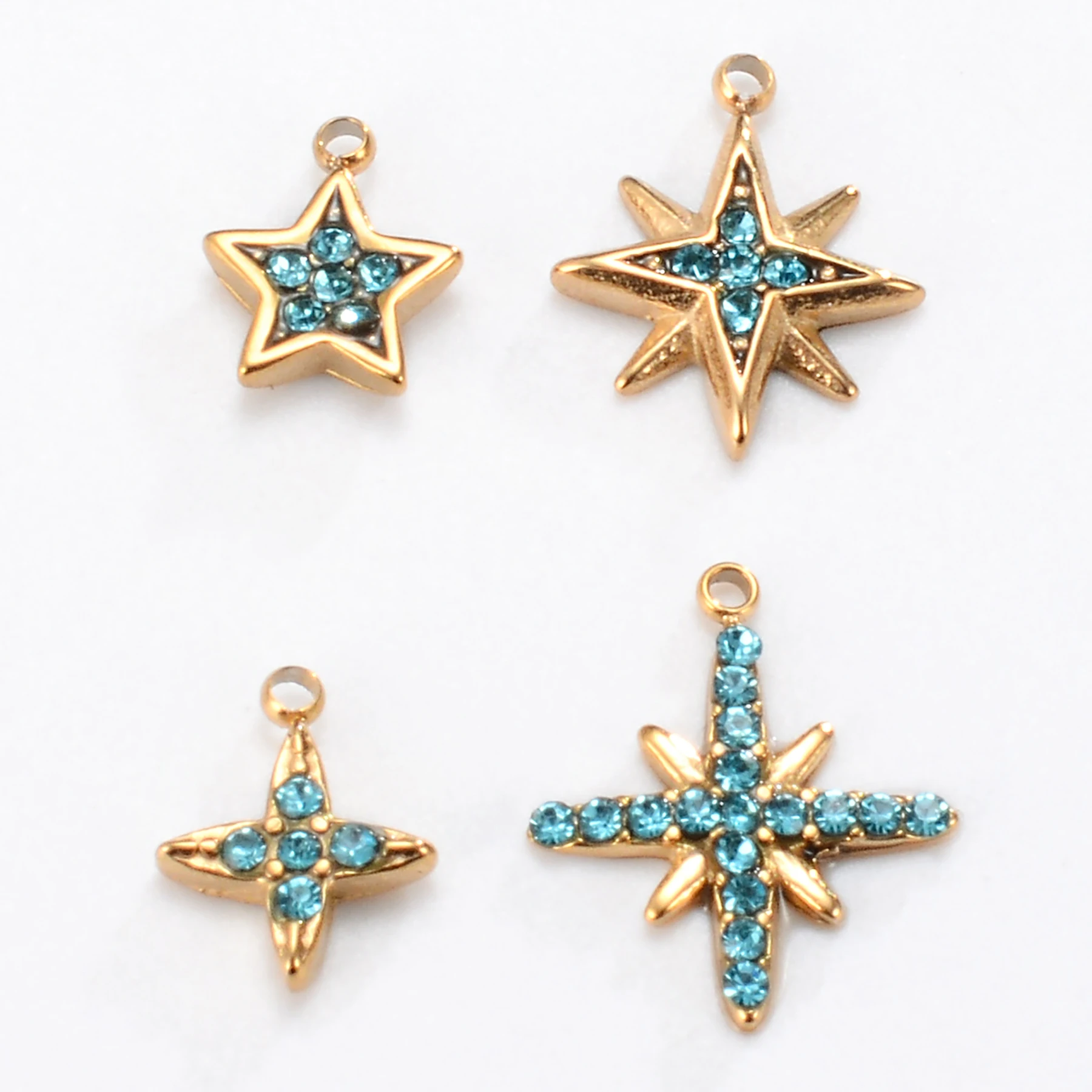 10pcs New Charms Accessories Wholesale Blue Rhinestones Star Cross Stainless Steel for DIY Fashion Necklace Earrring Pendants