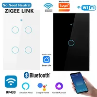 Tuya WiFi interruptor de pared inteligente US Panel táctil interruptor de luz 1/2/3/4 Gang No requiere neutro RF433 para vida inteligente Alexa Google Home