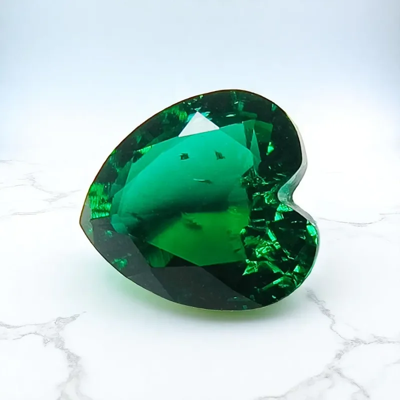

Lab Zambian Emeralds Heart Shape Hydrothermal Hand Cut with Cracks Inclusions Inside for Gift Selectable AGL Certificate