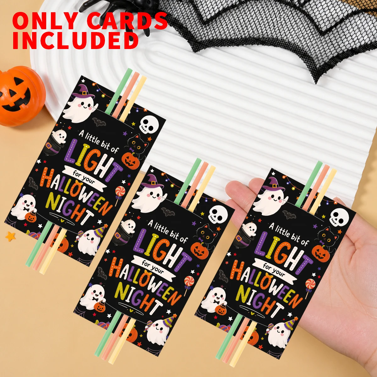 50 Stück Halloween-Leuchtstabhalter-Karten, Party-Geschenkanhänger, Zubehör für Bastelaktivitäten, Geschenkverpackungszubehör – Detail 2