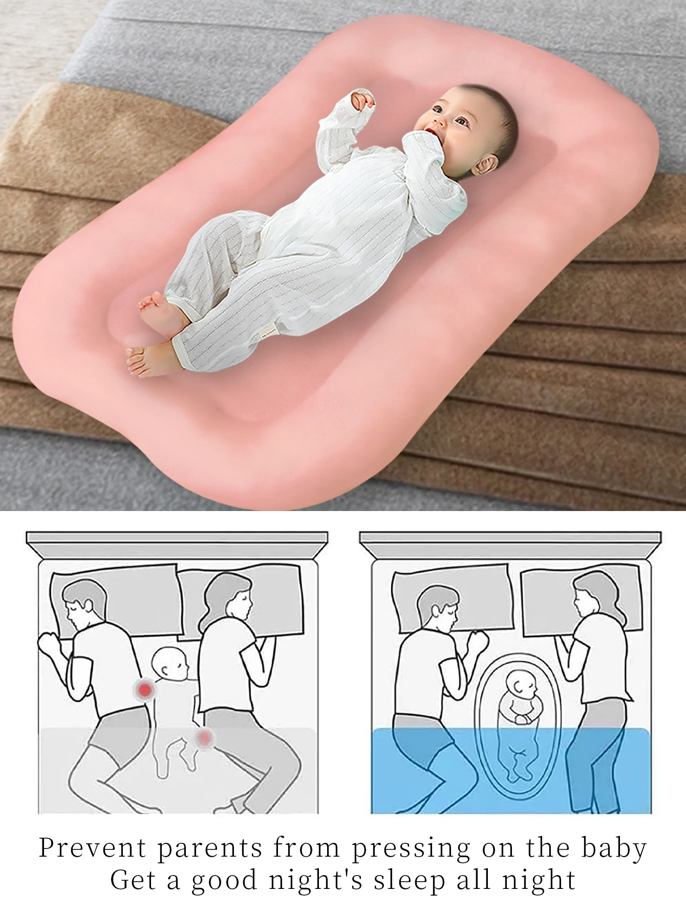 Cama portátil do curso para o bebê recém-nascido, berço, 95*51cm