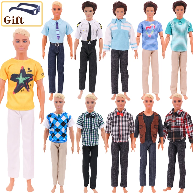 Ken Doll Clothes Handmade T-shirt + Trousers,Jacket+Shorts Suitable For 30cm Doll Fashion Outfit Casual Clothing Free Glasses