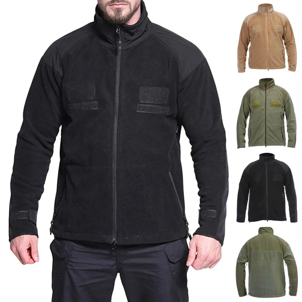 Abrigo para hombre, chaqueta con bolsillos y cremallera de manga larga con cuello levantado y cinta de sujeción, prendas de vestir con tapeta de cremallera de Color sólido