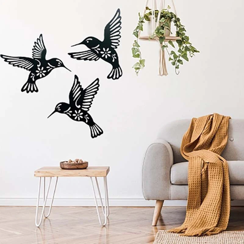 3szt Metal Hummingbird Wall Art Decoration Hollow Out Iron Bird Sculpture Waterproof Wall Hanging Figurines Ornament Home Decor