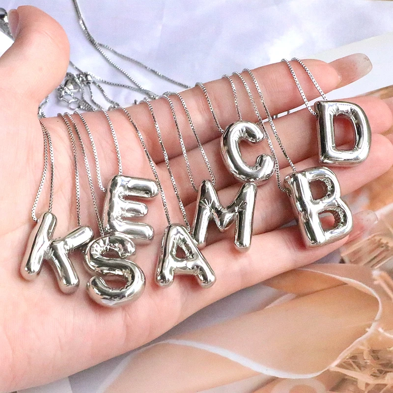 Silver Color Balloons 26 Initial Letter Pendant Necklace Personalized Alphabet Name Choker Necklace for Women Men Jewelry