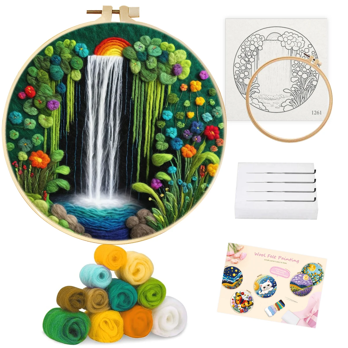 

CHENISTORY﻿ ﻿Needle Felt Starter Waterfall Kits For Adults Diy Wool Felting Painting Beginners Kit Embroidery Frame Crafts