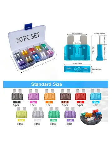 100Pcs Standard Blade Car Fuses 2A‑35A Free Combination for RV Truck SUV