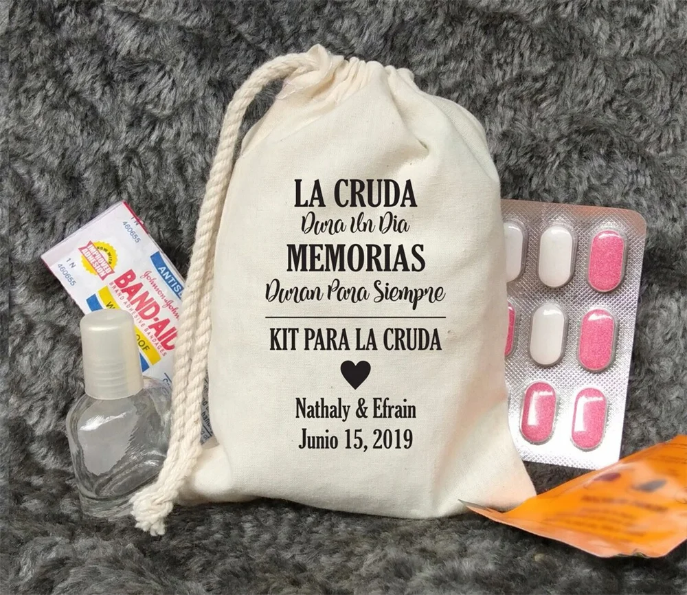 

25PCS Personalised La Cruda Hangover Kit Bags - Bachelorette Party Bags - Hangover Only last a day bags - Adios Hangover Bags -