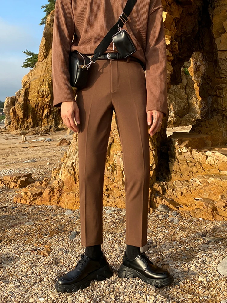 MRCYC Men's Slim Fit Casual Pants Korean Style Nine Points Hanger Feel Straight Leg Suit Pants Autumn Youth Leisure Fashion