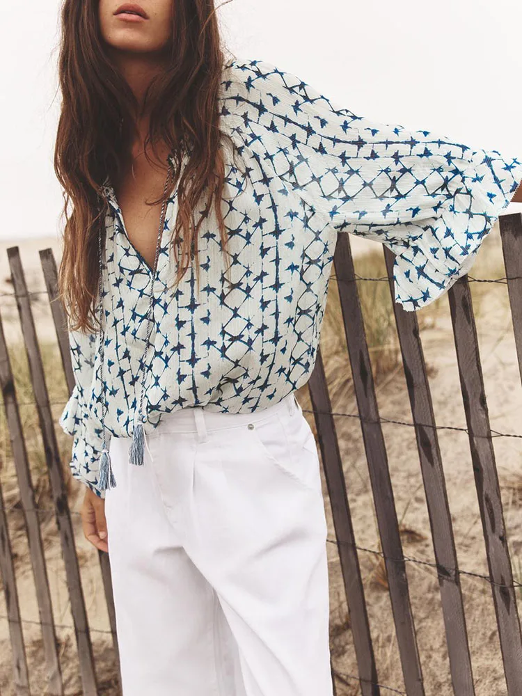 

Новое весеннее поступление, женский драпированный топ с v-образным вырезом 82024, 080, 82023 072, этнический сценический костюм, платье в полный рост