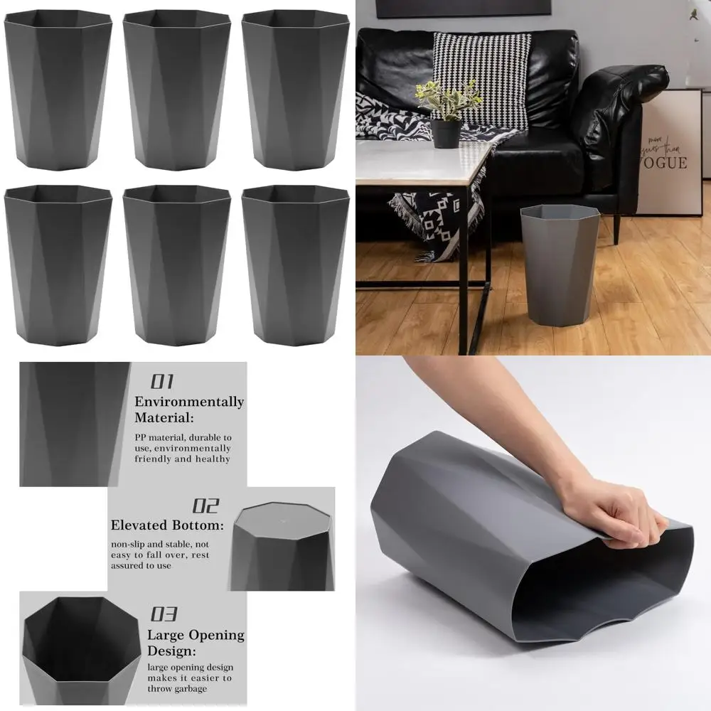 

Plastic Wastebasket 12L Capacity for Home and Office, Bedroom Garbage Container, Office Organizer, Paper Basket, Rubbish Bin