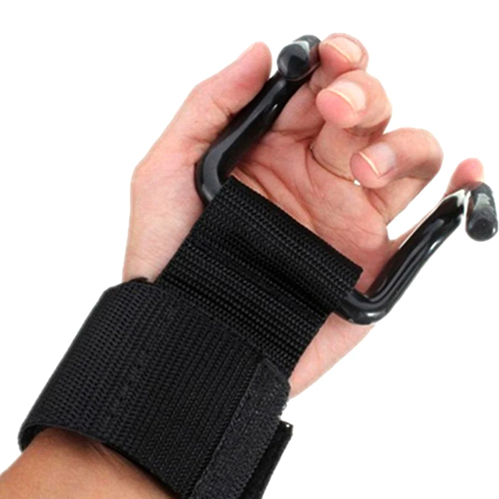 2Pcs Weight Lifting Hook Grips with Wrist Wraps Hand-Bar Wrist Strap Gym Fitness Hook Weight Strap Pull-Ups Power Lifting Gloves