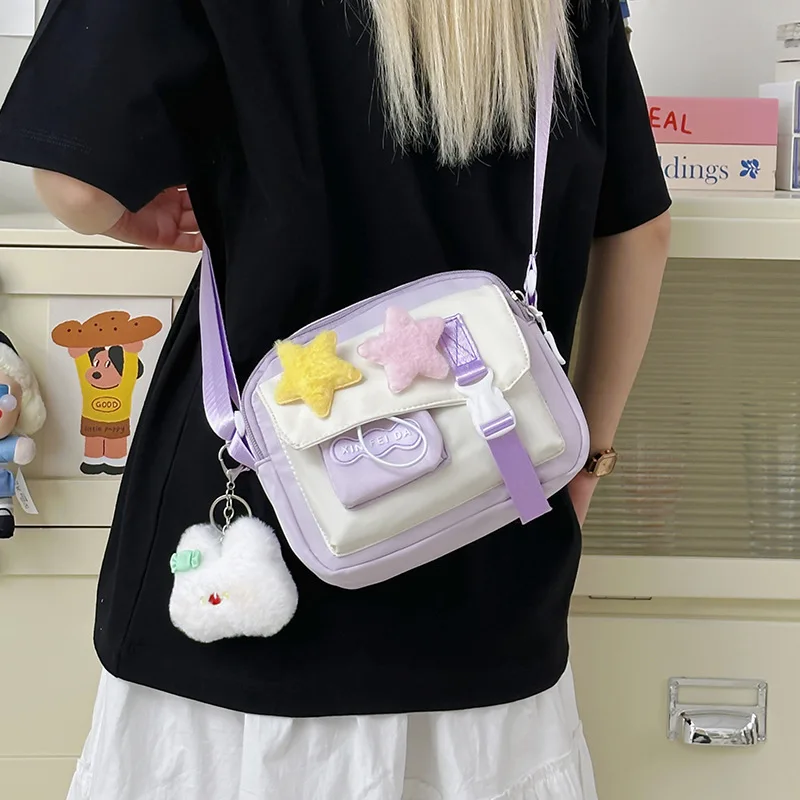 Japan Style Cute Little Shoulder Bag Women Nylon Crossbody Bag High Looks Student Shoulder Bag Travel Dopamine Small Square Bag