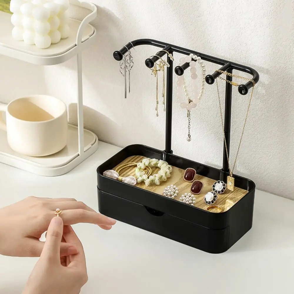 With Tray Jewelry Display Stand Double Layer Hanging Holder Earring Storage Rack Save Space PP and Wood Jewelry Organizer Women