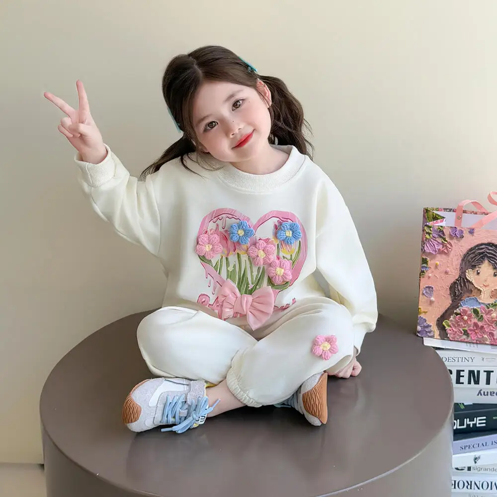 

Kawaii Girl Fashion Sports Shirt Pants Set Student Spring and Autumn Casual Coat Tops Long Pants 2-Piece Set Children's Clothing