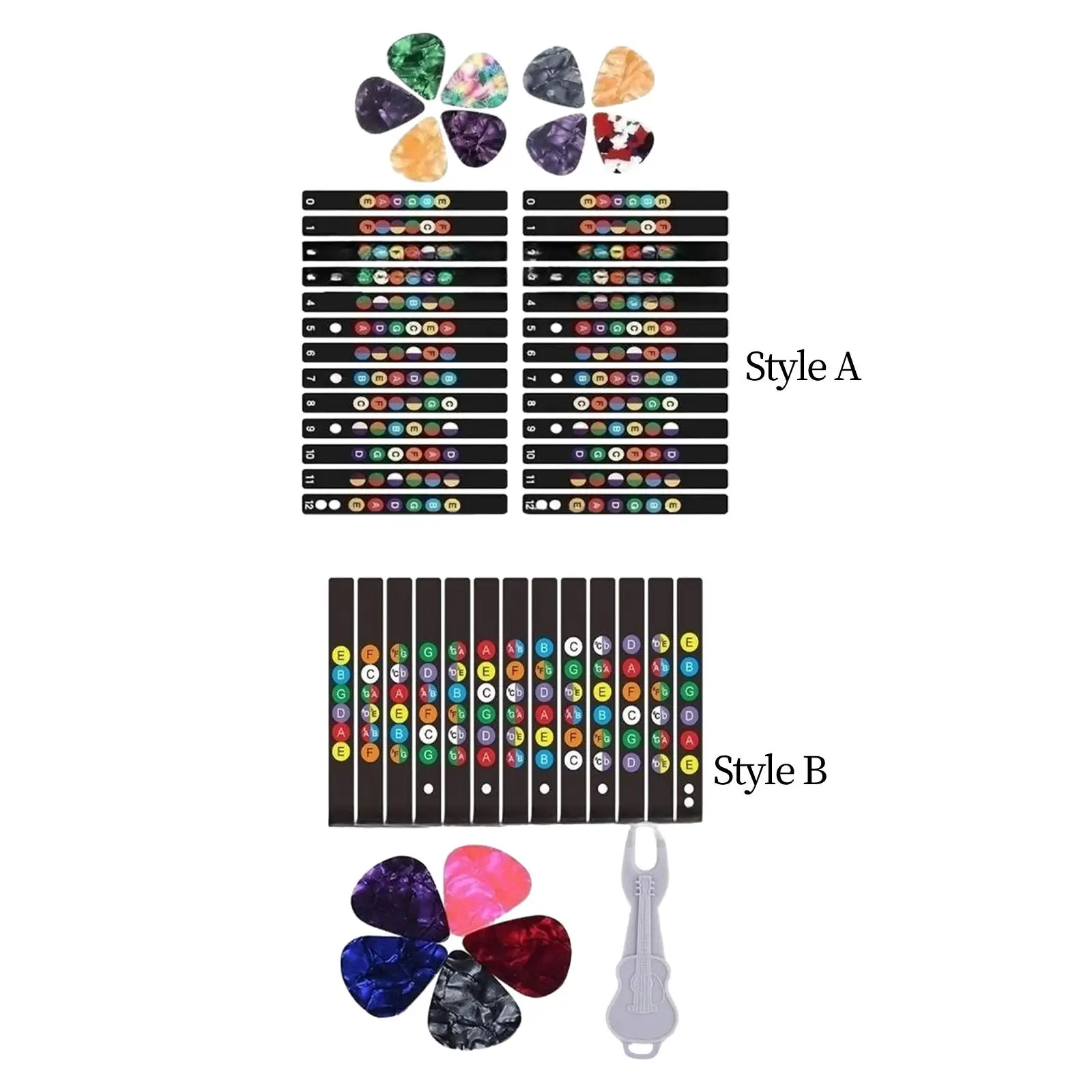 Adesivo per tasti della tastiera, adesivi per appunti sulla tastiera e plettri per chitarra, decalcomanie per note con codice colore per la pratica dell'apprendimento