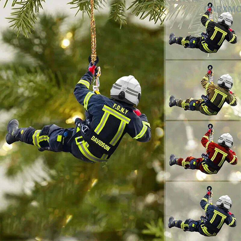 Firefighter Fireman Pendant Car Decoration Pendant Fire Pendant Tree Flat Wooden Peripheral Car Keychain