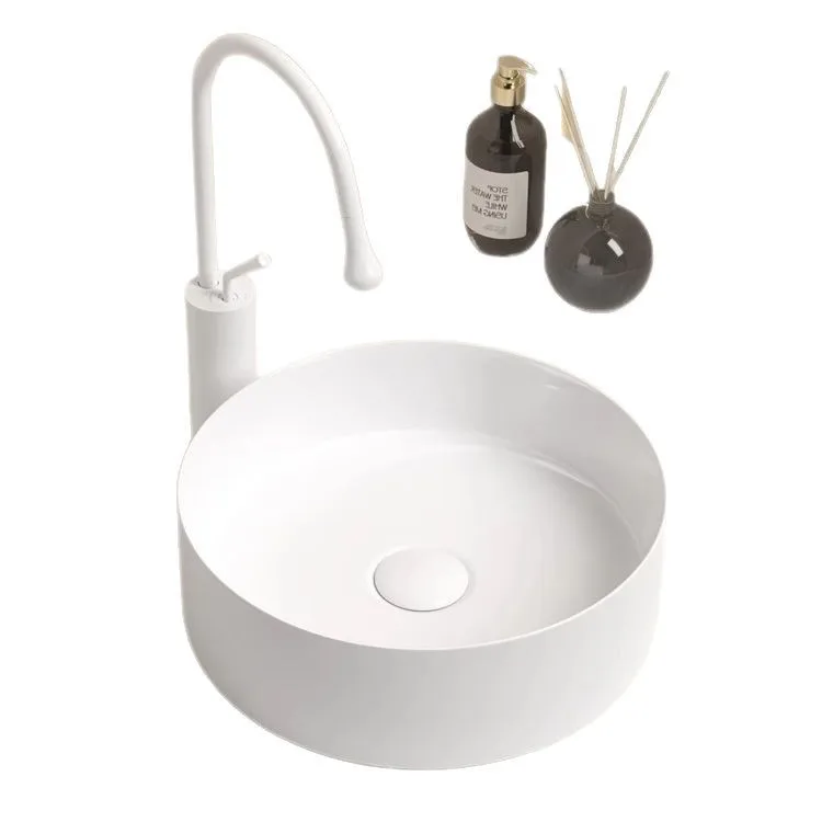 

Cream wind table basin, small size round ceramic single basin for household use, wash basin balcony