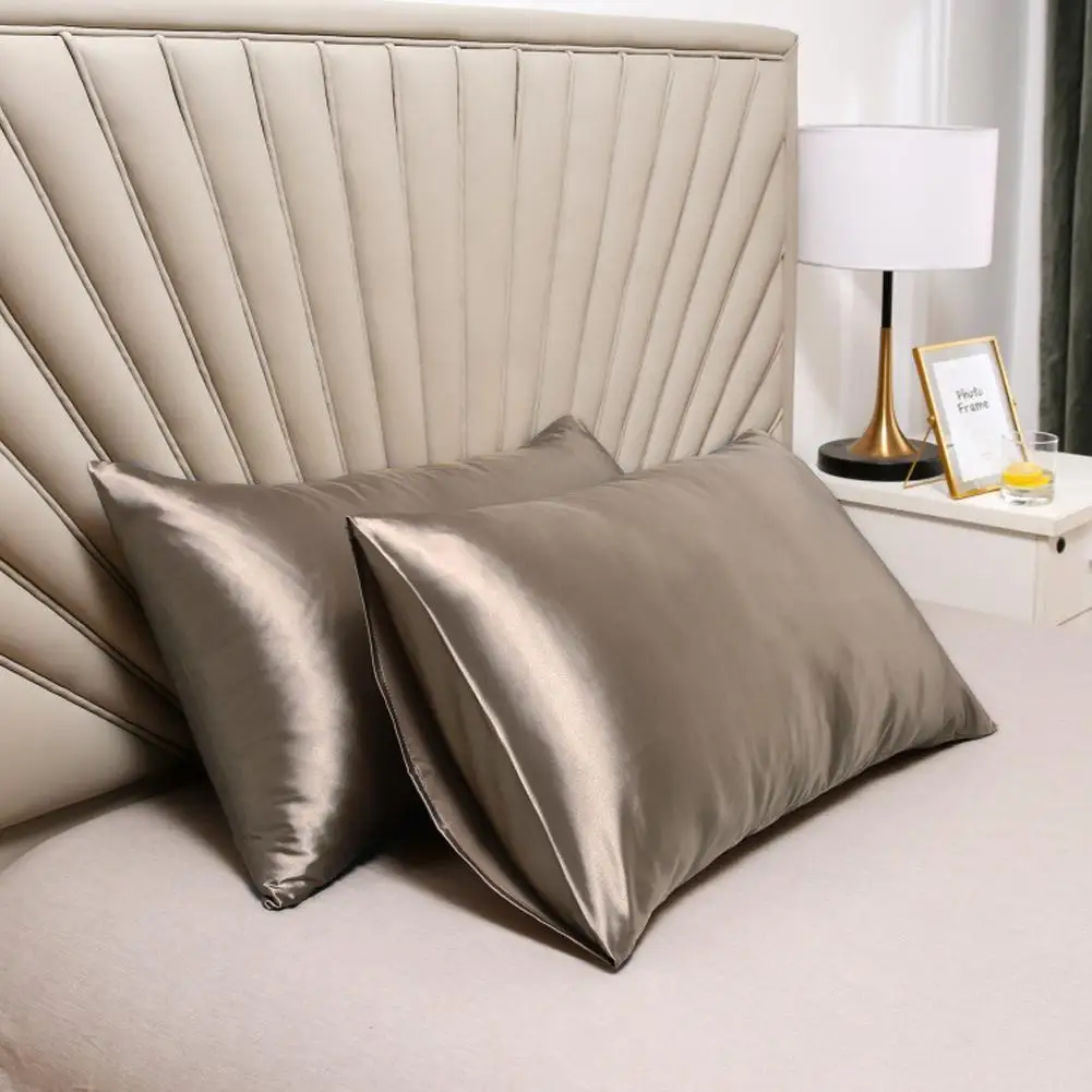 Pillowcase Solid Color Imitation Silk Smooth Comfortable Invisible Zipper Luxury Soft Elegant Sleep Pillowcase