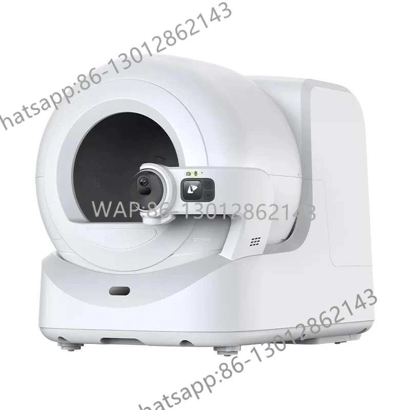 Intelligent self-cleaning cat litter box with circular PP design for easy cleaning and built-in camera