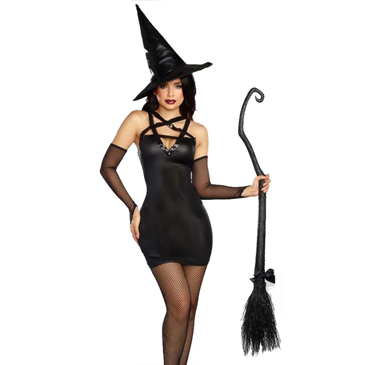 Fantasy Black Witch Fancy Dress Up Party Dress Carnival Performance Clothing Halloween Costume Sorceress Costume Adult Cosplay