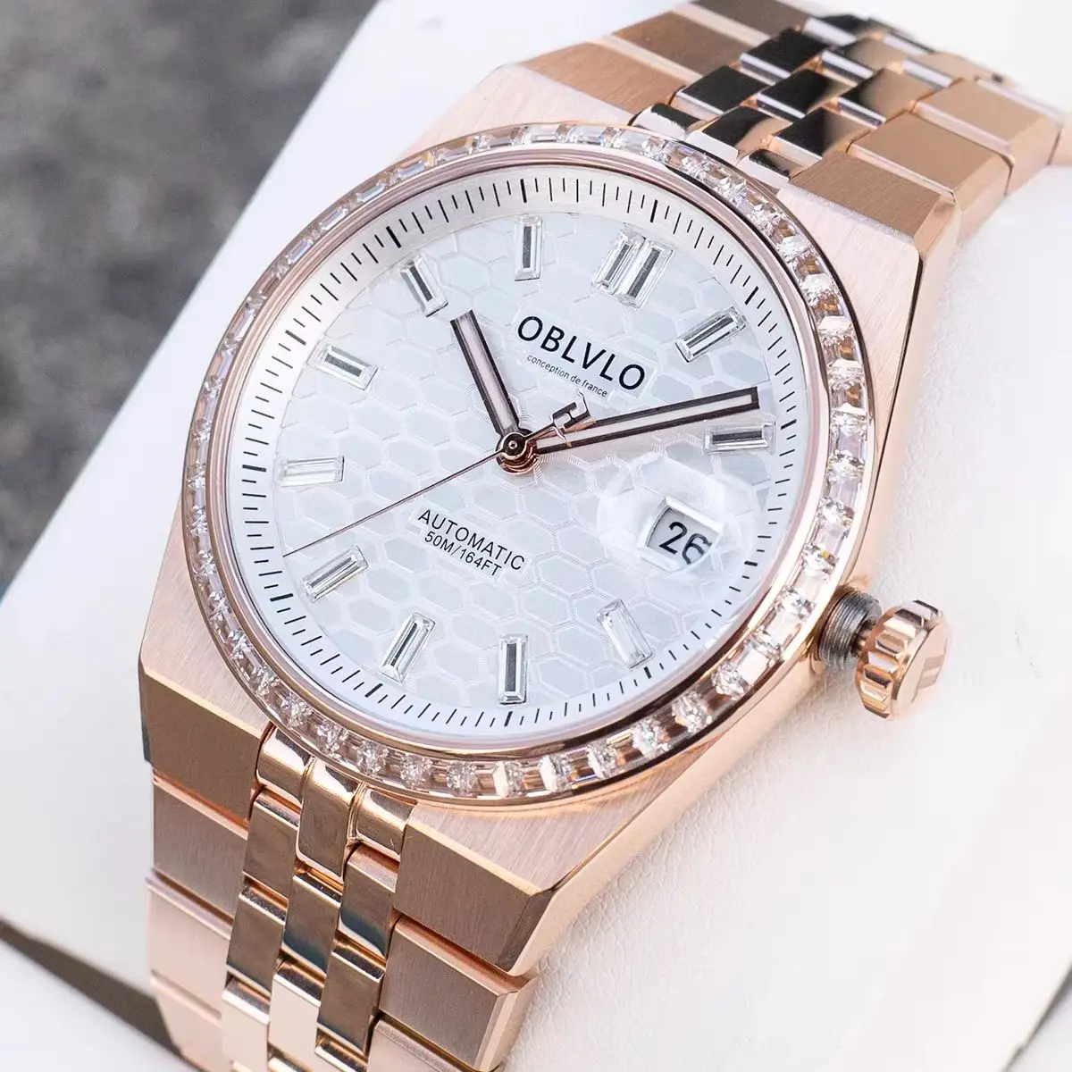 OBLVLO Men Automatic Watch 40mm Mechanical Wristwatch Waterproof Sapphire Mirror Luminous Miyota 8215 Crystal Bezel
