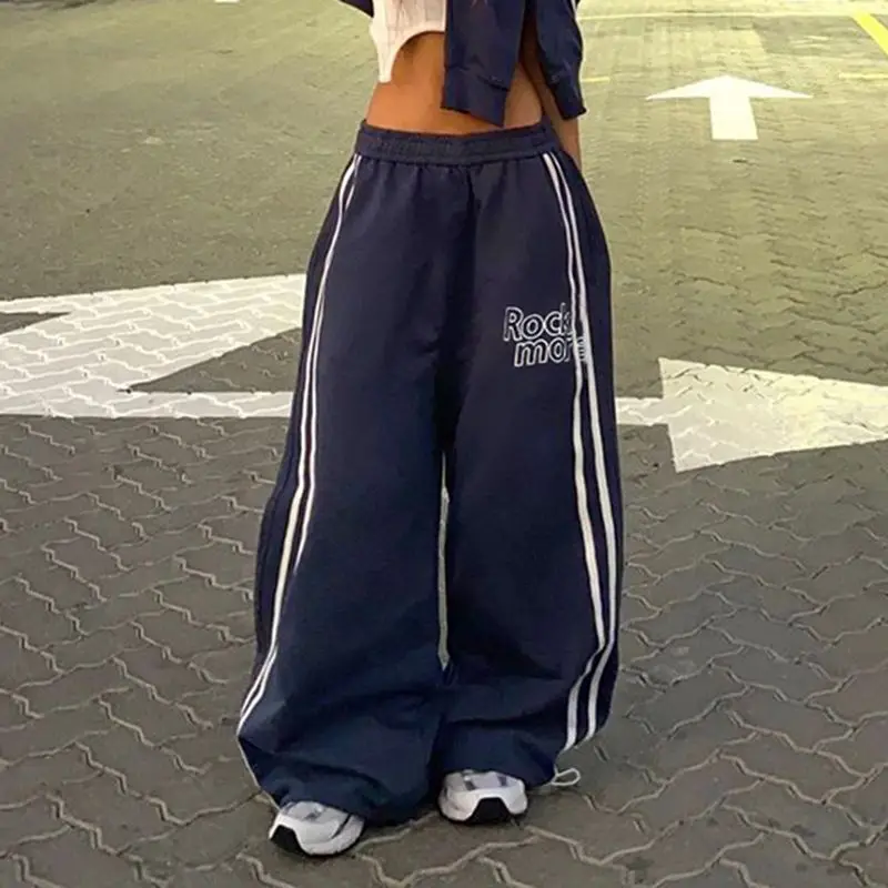 Deeptown Oversize Y2k Striped Cargo Pants Women America Retro Casual High Waist Sports Trousers Harajuku Baggy Basic Pantalones