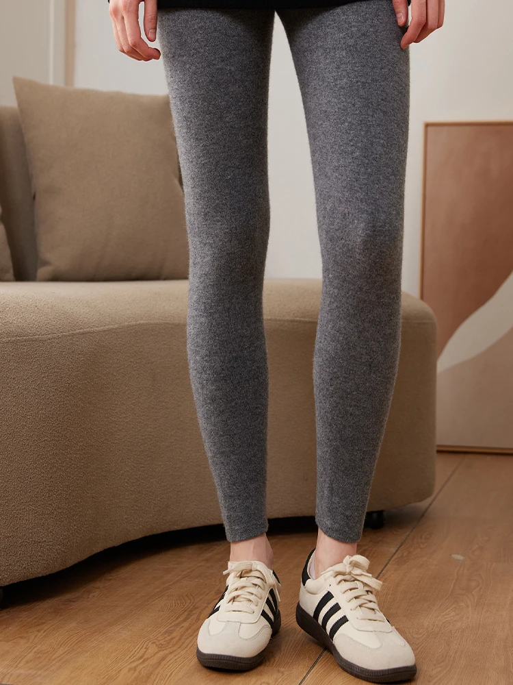 ANGEL Women's 100% Cashmere Legging High Elastic Cashmere Knitted Pants Autumn Winter Warm Soft Legging Basic Style Leggings