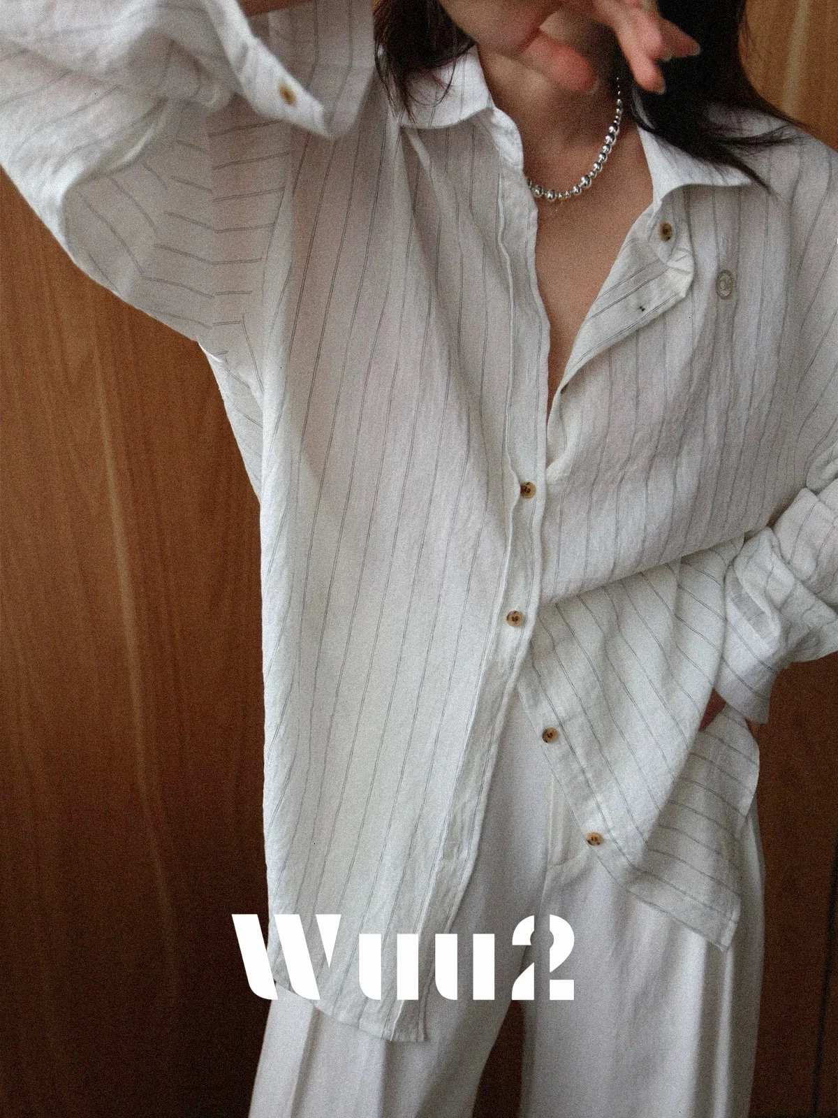 

Женская свободная повседневная рубашка Wuu2 из хлопка и льна в полоску, белая, дышащая, удобная, в стиле lazy, модная, от китайского бренда