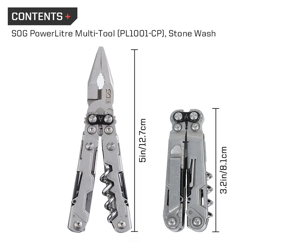 SOG PowerLitre Mini Multitool-Zange mit 19 Leichtgewichtswerkzeugen EDC Kompaktes Taschenwerkzeug mit Klappmesser, Korkenzieher und Schraubendreher – Detail 4