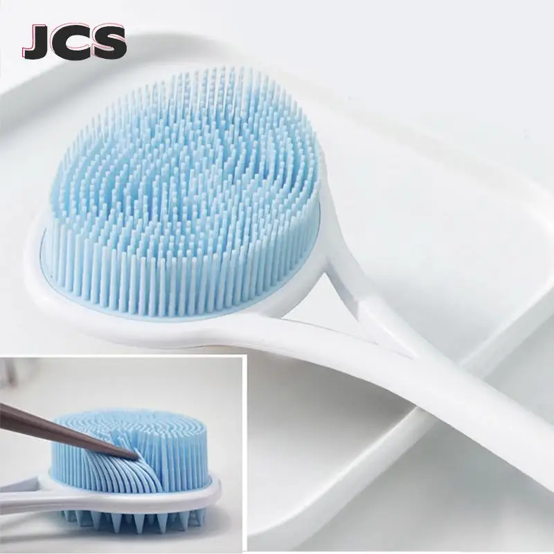 Bath Brush With Long Handle Silicone Doubleside Back Cleaning Soft Bristles Scrubber Massage Brush Washing Tools 1pc