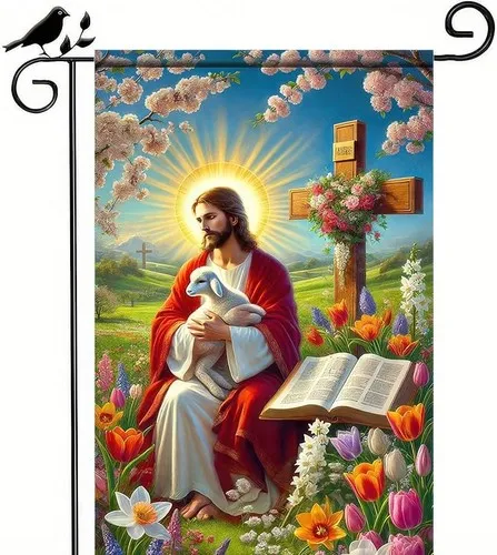 Happy Easter Christian Garden Flag 12x18 Inch Double Sided – Jesus Lamb YYZ
