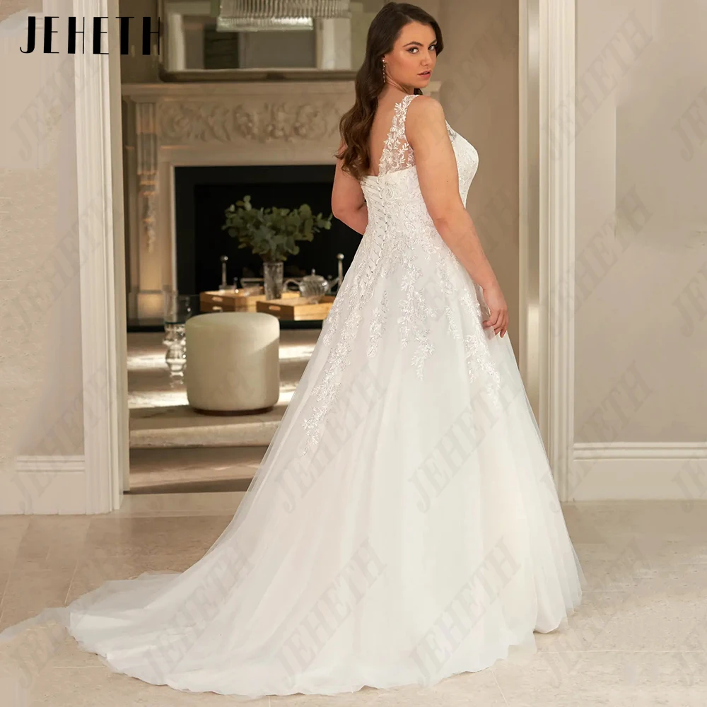 JEHETH Pastrol Wedding Dresses New 2023 Sleeveless Lace Up Back Bride Gowns Applique A-Line Tulle vestidos de novia Plus Size