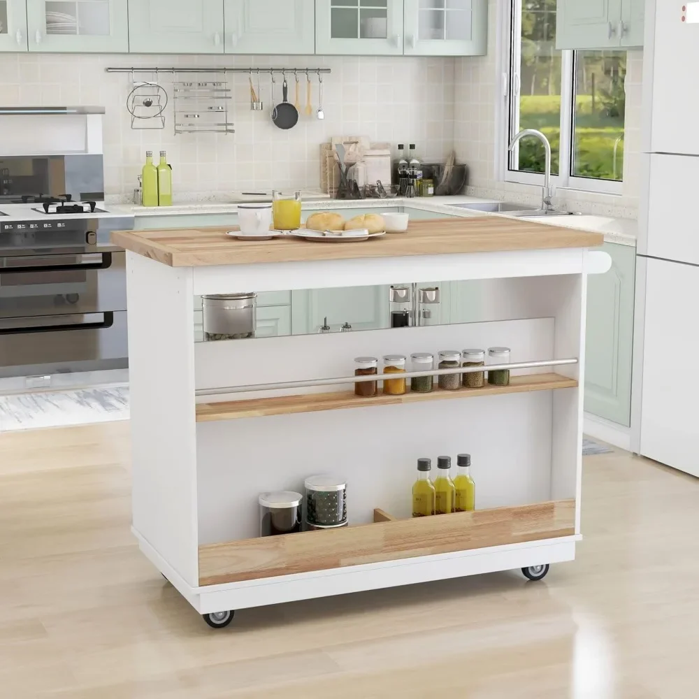 Kitchen Island Cart on Wheels with Drawers, Two-Sided Kitchen Island with Storage Wood Top, Wine Rack, Kitchen Cart Trolley Cart