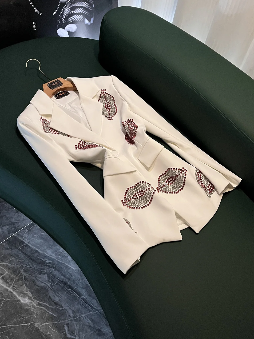 

Ele Commute Sle Tailored Suit Red Lip Diamond Embellied Slim Fit Women's Busin Wear Autumn New Arrival X36