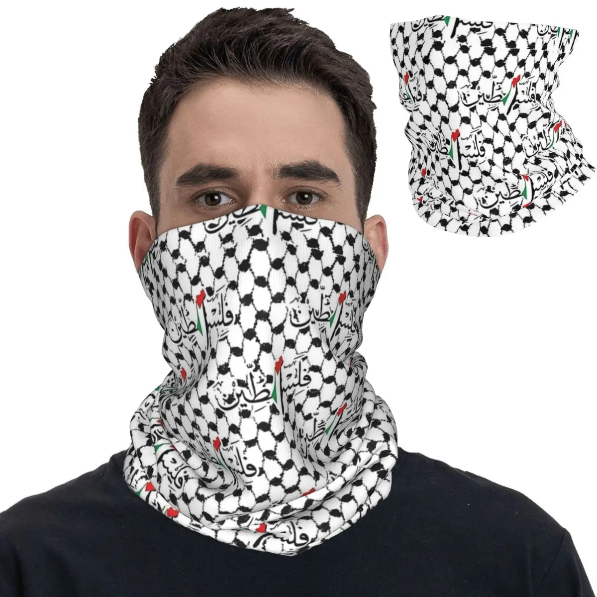 Palestine Arabic Calligraphy Name With Palestinian Flag Cover Printed Wrap Scarf Multi-use Face Mask Fishing for Men Women Adult