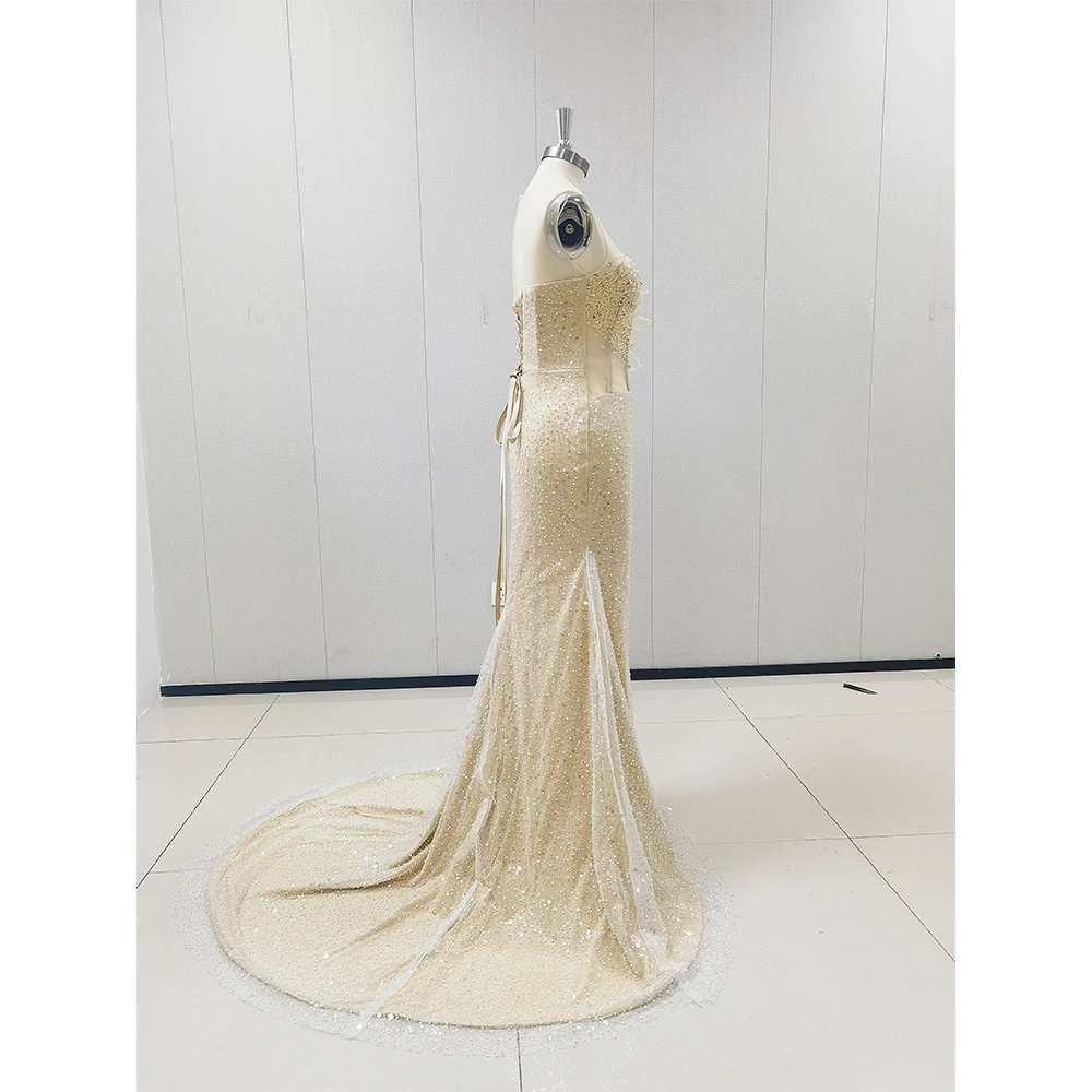 Spark Sequined Beading O-Neck Evening Dresses Sleeveless Side Split Chapel Train Mermaid Special Occasion Elegant Female Dress image 4