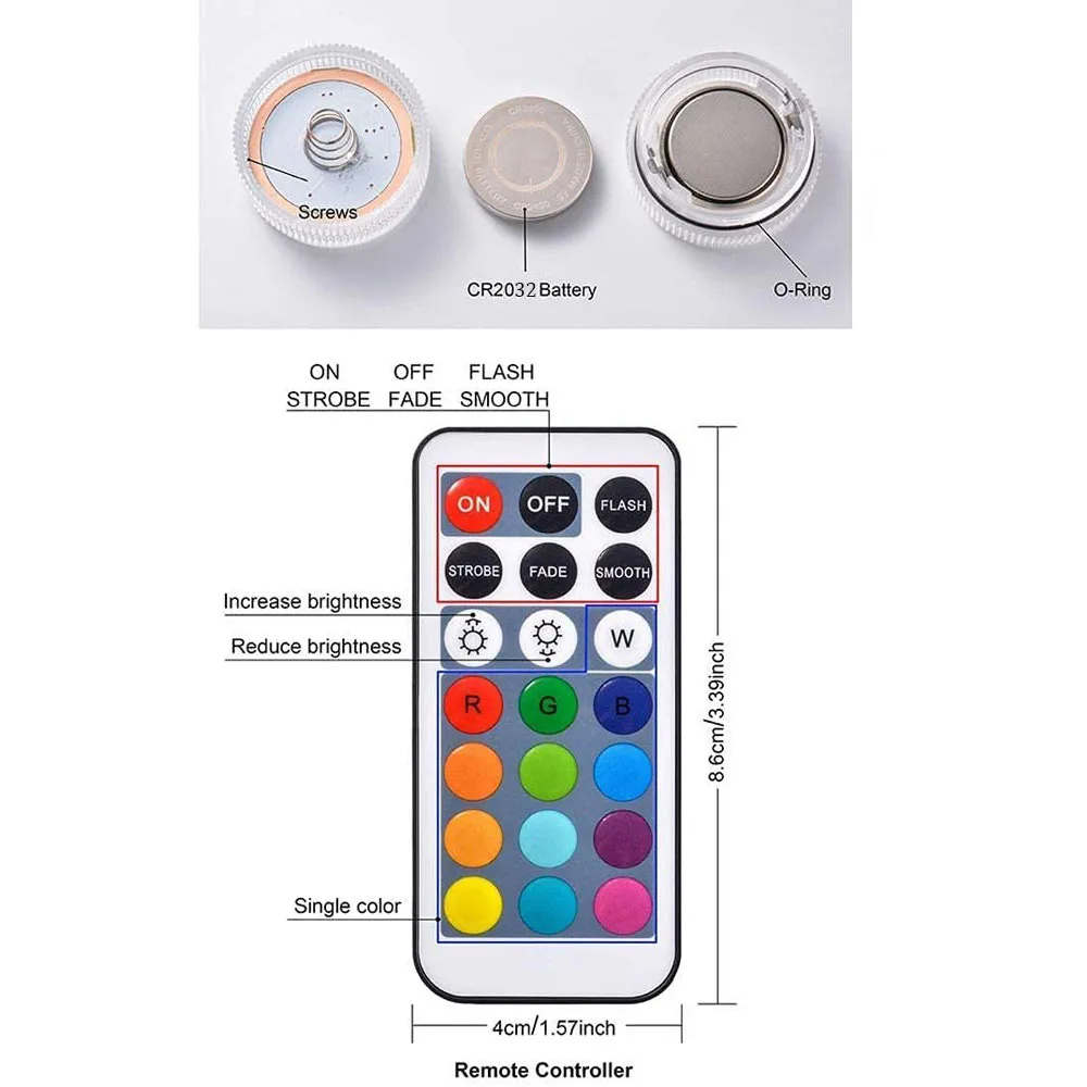 Mini zatapialne diody LED z pilotem - mała podgrzewacz podwodny zasilany z baterii na imprezę Wazon na akwarium