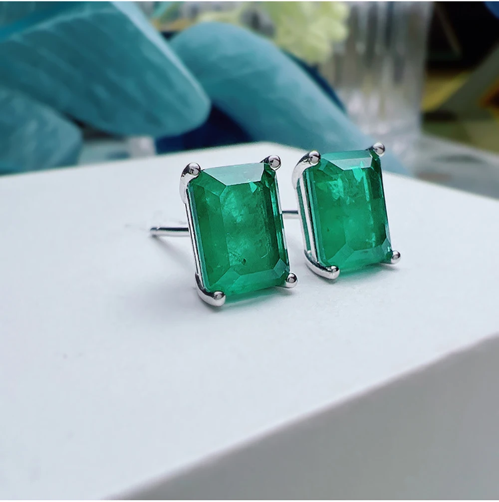 2022 Classic 100% 925 Sterling Silver 6*8mm Emerald Gemstone Stud Earrings for Women Wedding Party Fine Jewelry Anniversary Gift