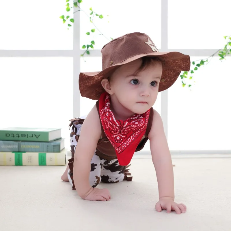 Boys Western Denim Strap Onesie Summer Romper Kids Festival Climbing Outfit
