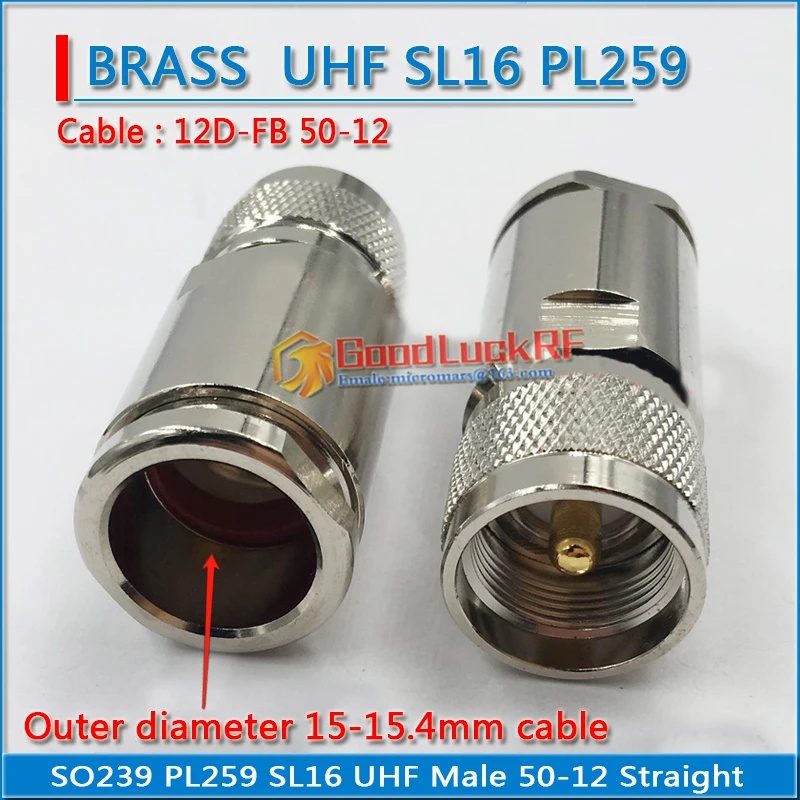 SL16 PL259 PL-259 SO239 SO-239 M UHF Male Clamp Solder 50-12 12D-FB LMR600 CNT600 Cable Brass RF Coaxial Adapter