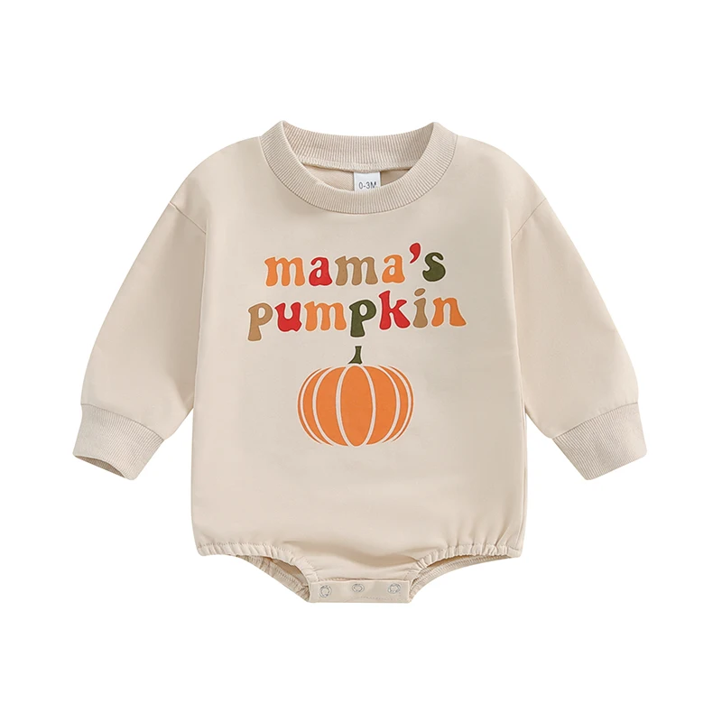 

Baby Halloween Romper Pumpkin Letter Print Round Neck Long Sleeve Sweatshirt Jumpsuit