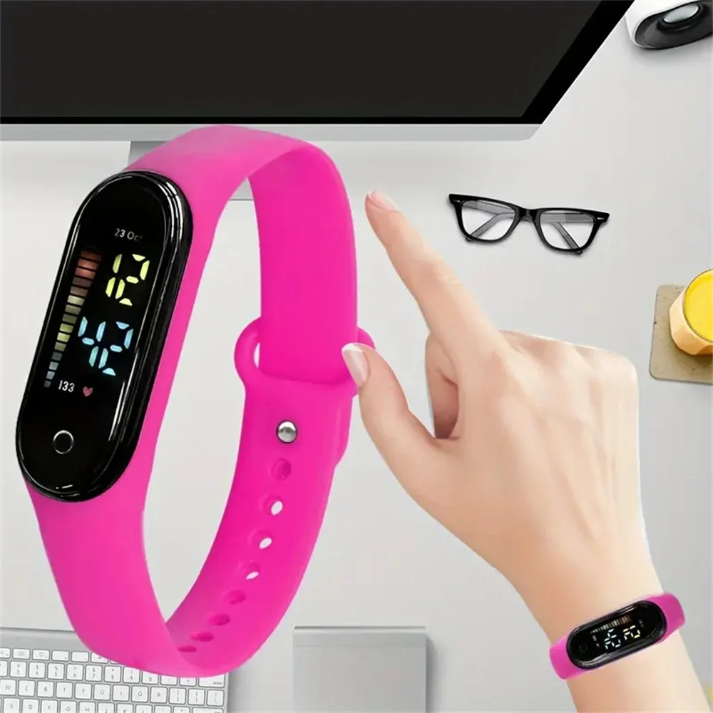 LED Touch Screen Outdoor Electronic Watch, Silicone Band Sports Digital Watch, LED White Light Touch Electronic Watch