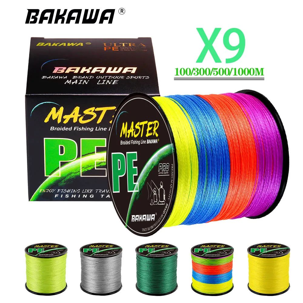 BAKAWA 9 Strands Abrasion Resistant Braided Fishing Line 300M 500M 1000M Max Drag 100lb Smooth Pe Multifilament Carp Wire Pesca