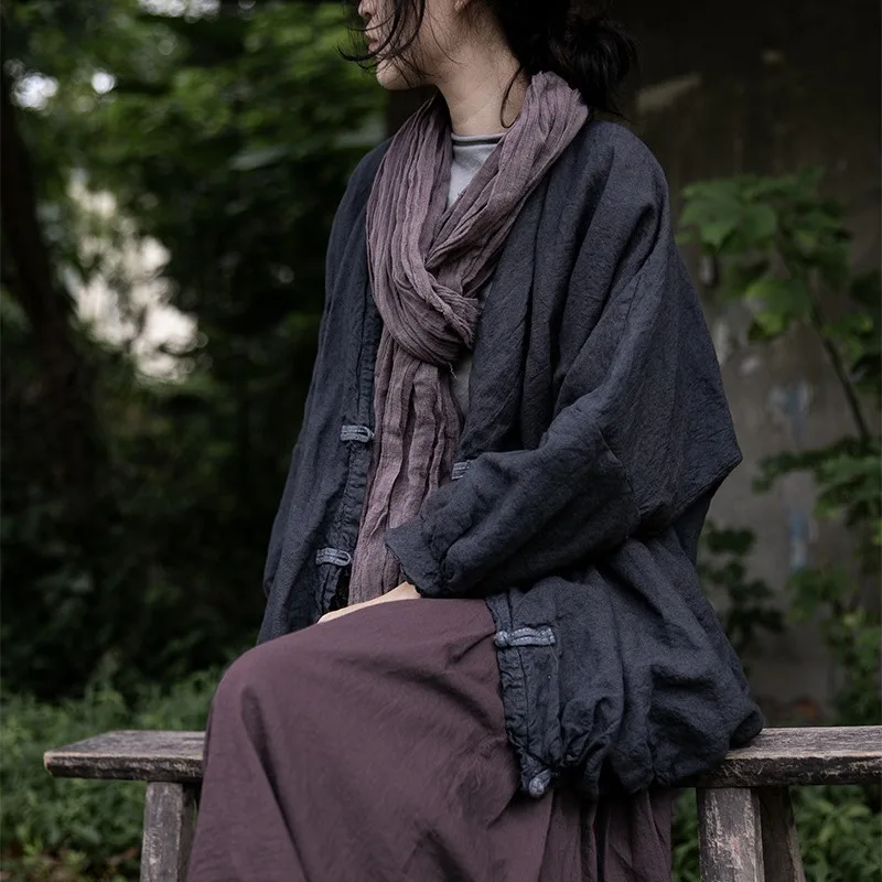 

Creative skin-friendly and broad literary coat cotton and linen lamb wool retro buckle short jacket fashionable and casual versa