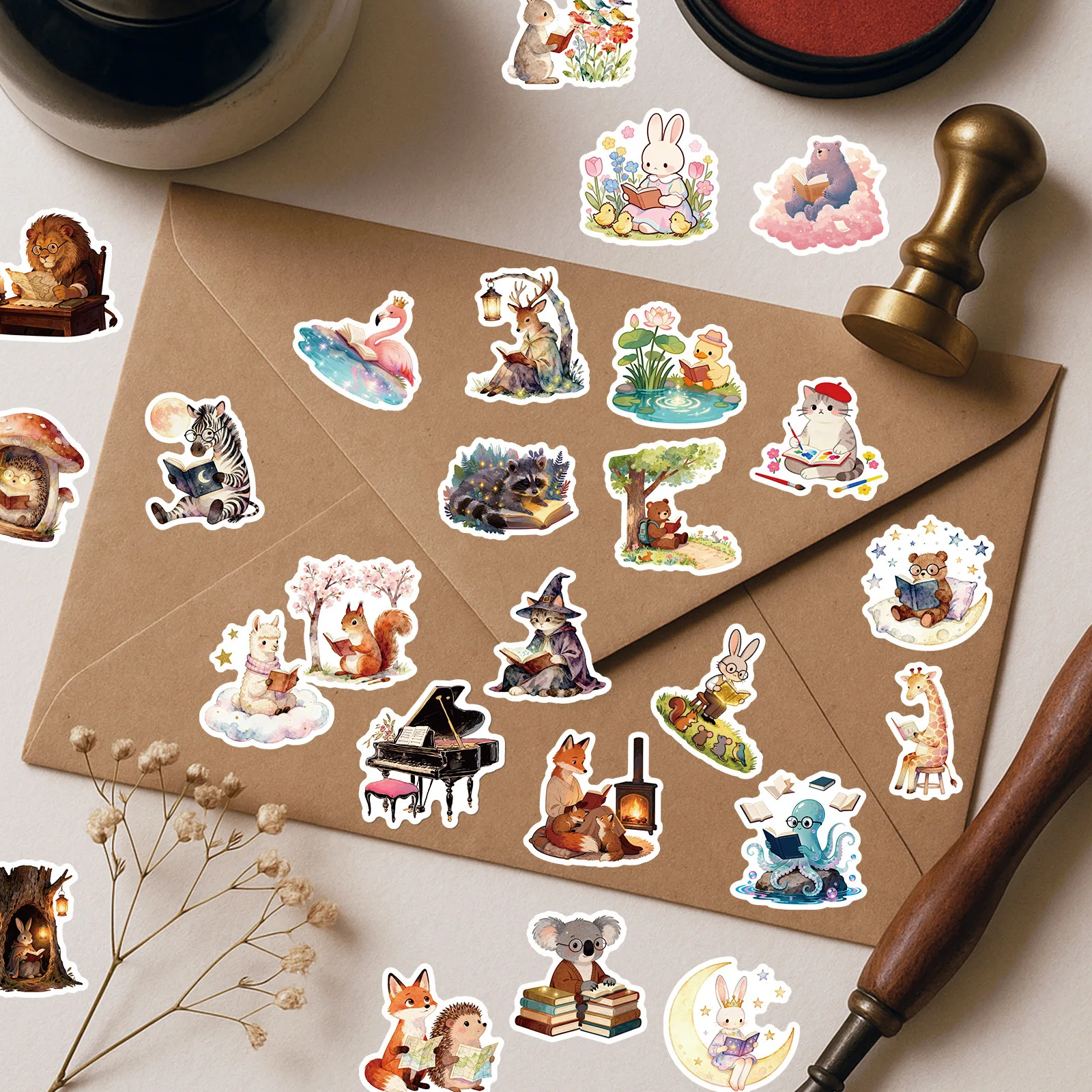 56/112PCS Artistic Cute Pet Reading Stickers Animal Reading Handbooks Stickers Notebook DIY Decoration Waterproof Stickers