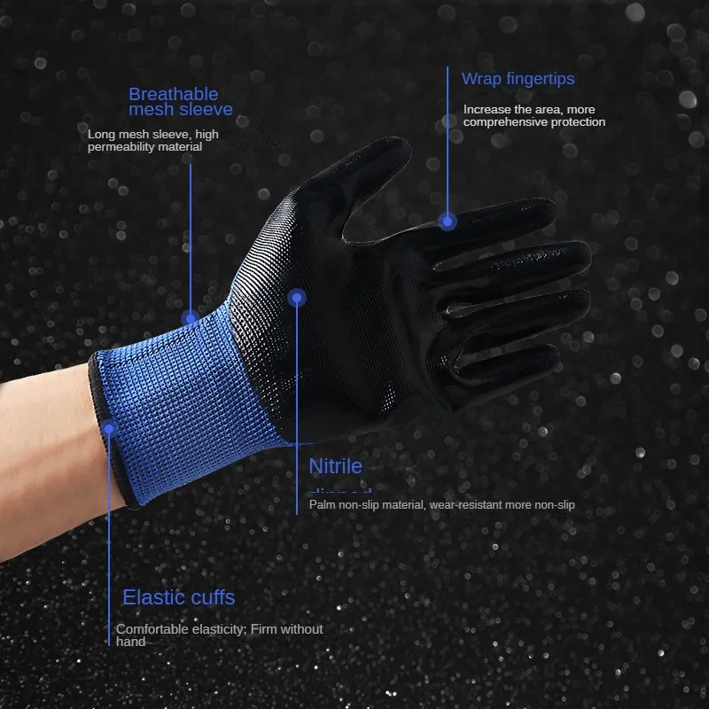 Nitrile Gloves Wear Resistant Wrinkled Nylon Gloves Work Factory Non-slip Hanging Glue Impregnated Work Protection Gloves