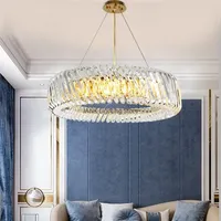 Golden Stainless Steel Crystal Chandelier For Living Room Study Bedroom Round Pendant Lights Chrome  Home Decor Lamps  E14