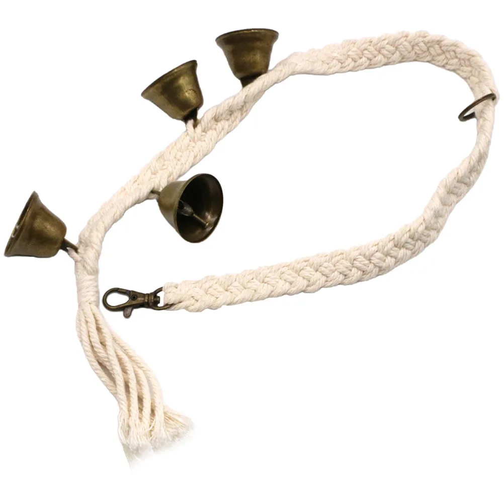 

Vintage Hanging Door Bell with Adjustable Cotton Rope Manual Shaking Bell for Retro Yard Decoration Door Knob Hanger