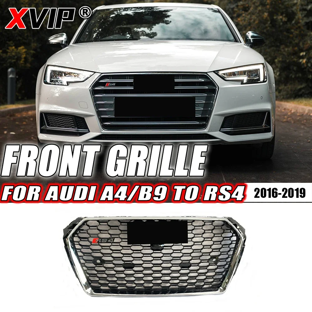 

XVIP Chrome Silver With Chrome Ring RS4 Style Front Bumper Grille Fit For Audi A4 S4 B9 2016-2019 High Quality ABS Upper Grille